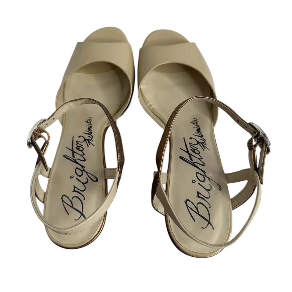 Brighton Sandals Women's 9‎ Shoe Flame Beige Open Toe Platform Wedge Ankle Strap